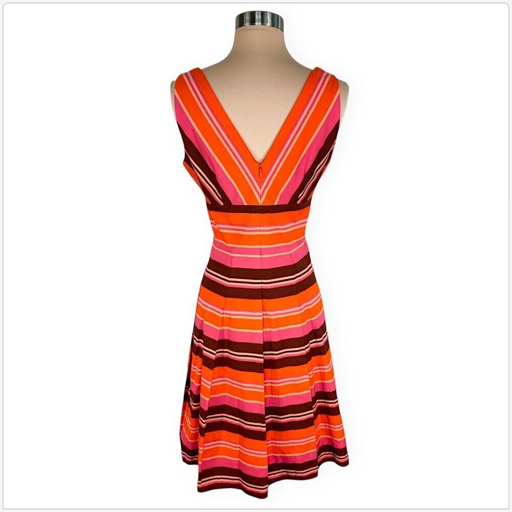 Kay Unger Orange Pink Brown Stripe Striped Fit Flare Summer Sundress NWT New 8 - Picture 3 of 4